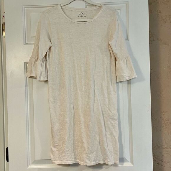 Velvet By Graham & Spencer Vintage Slub Cotton Dress Quarter Bell Sleeve Small - Picture 2 of 10